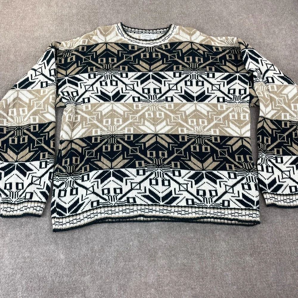 Vtg Tony Lambert Collections Sweater Mens Large Multicolor Geometric Chunky Knit